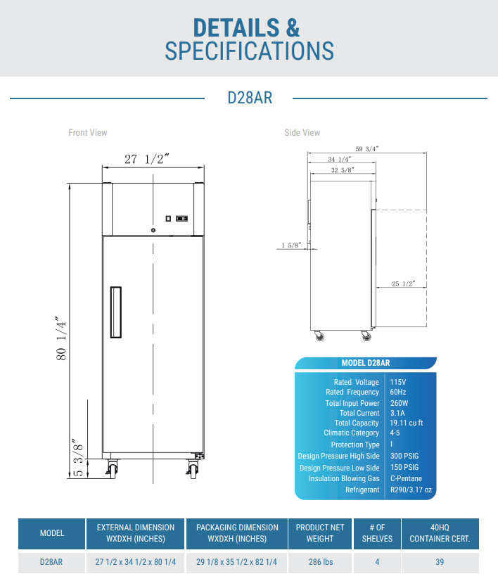 D28AR Commercial Single Door Top Mount Refrigerator in Stainless Steel