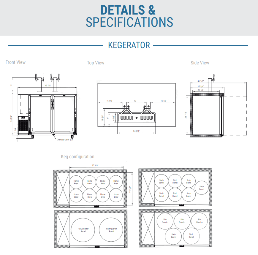 Dukers DKB48-M2 49 7/8" Kegerator Beer Dispenser, Black, 115v