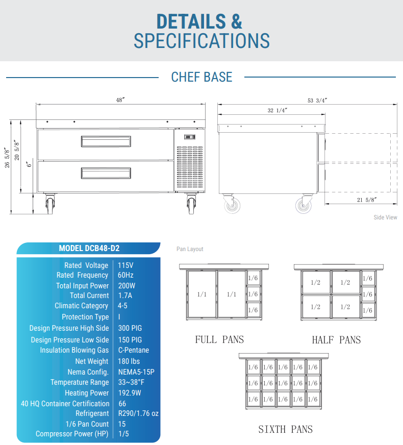 Dukers DCB48-D2 48" Chef Base w/ (2) Drawers - 115v