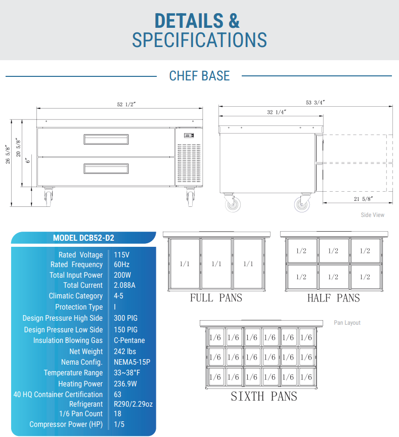 Dukers DCB52-D2 52 1/2" Chef Base w/ (2) Drawers - 115v