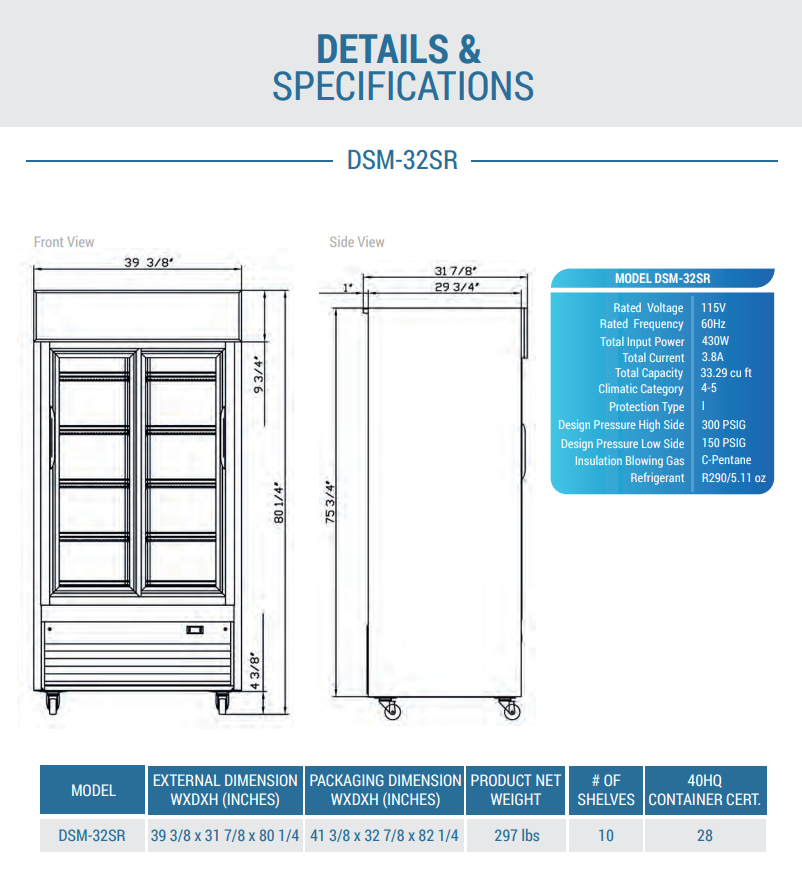 DSM-32SR Commercial Glass Sliding 2-Door Merchandiser Refrigerator