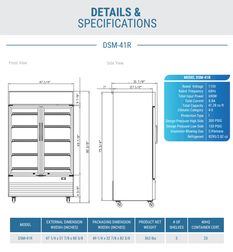 DSM-41R Commercial Glass Swing 2-Door Merchandiser Refrigerator