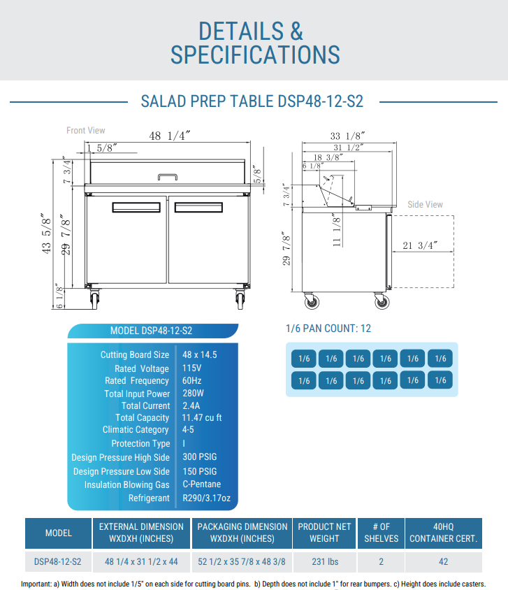DSP48-12-S2 2-Door Commercial Food Prep Table Refrigerator in Stainless Steel