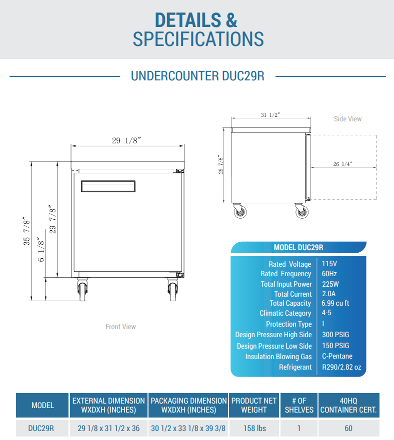 DUC29R 29" Single Door Undercounter Refrigerator in Stainless Steel