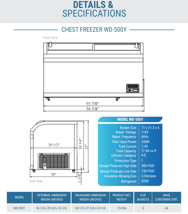 WD-500Y 56 5/8" Commercial Chest Freezer in White
