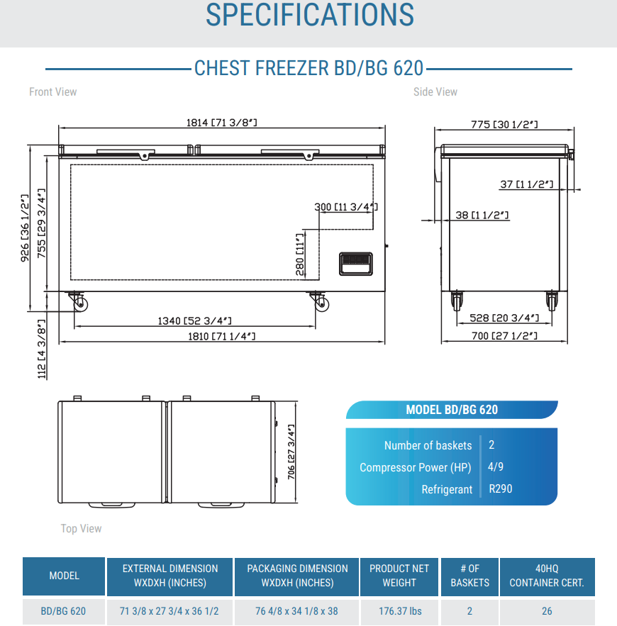 BD/BG-620 71 3/8" Commercial Chest Freezer