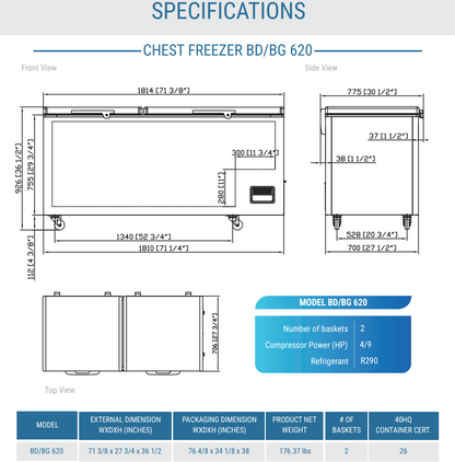 BD/BG-620 71 3/8" Commercial Chest Freezer