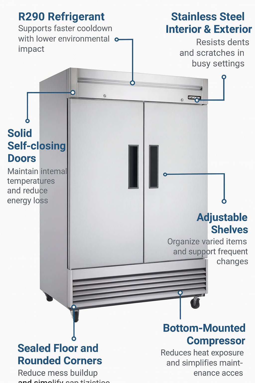D55AR Commercial 2-Door Top Mount Refrigerator in Stainless Steel