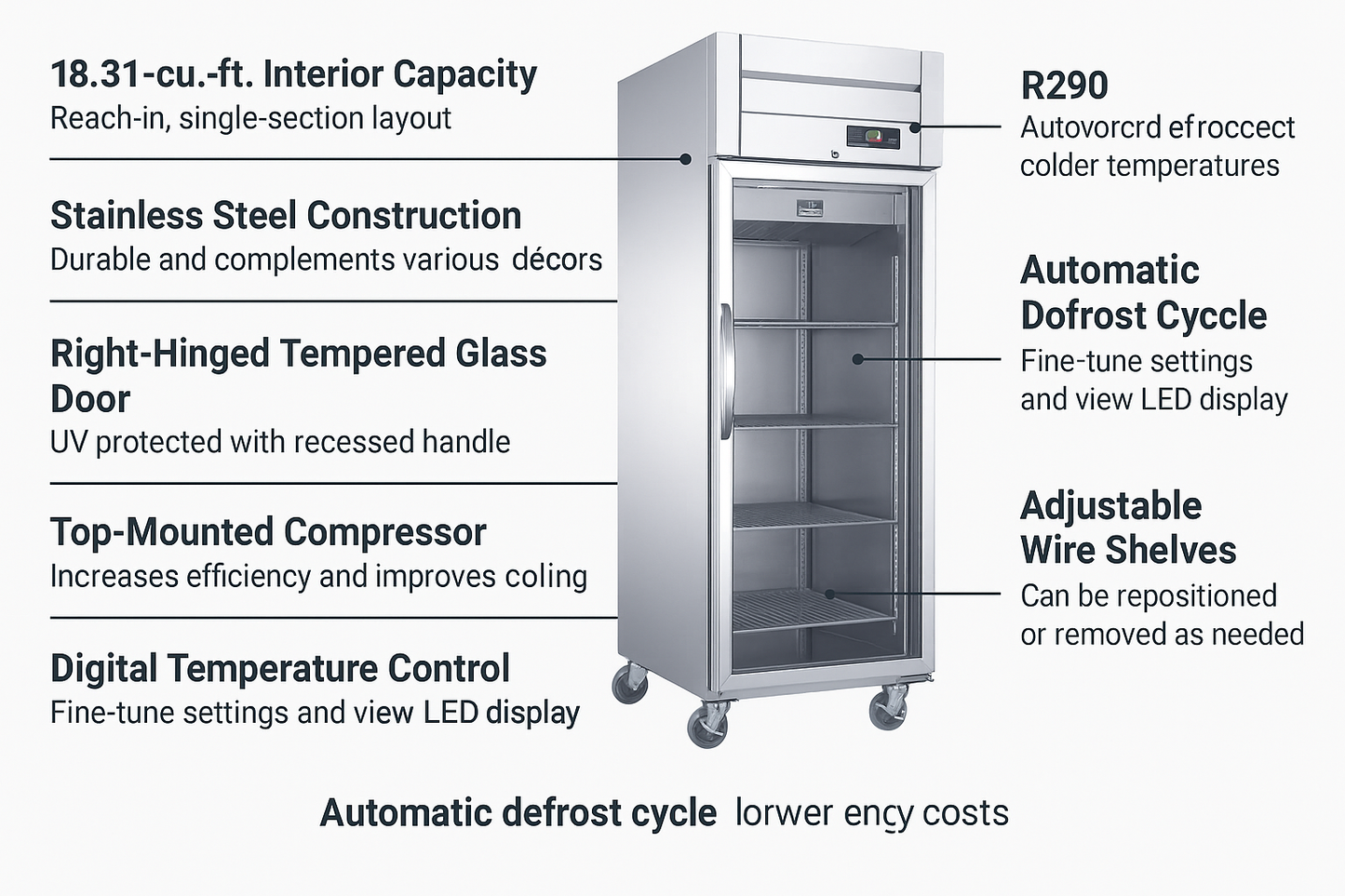 D28AR-GS1 Top Mount Single Glass Door Commercial Reach-in Refrigerator
