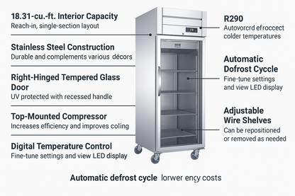 D28AR-GS1 Top Mount Single Glass Door Commercial Reach-in Refrigerator