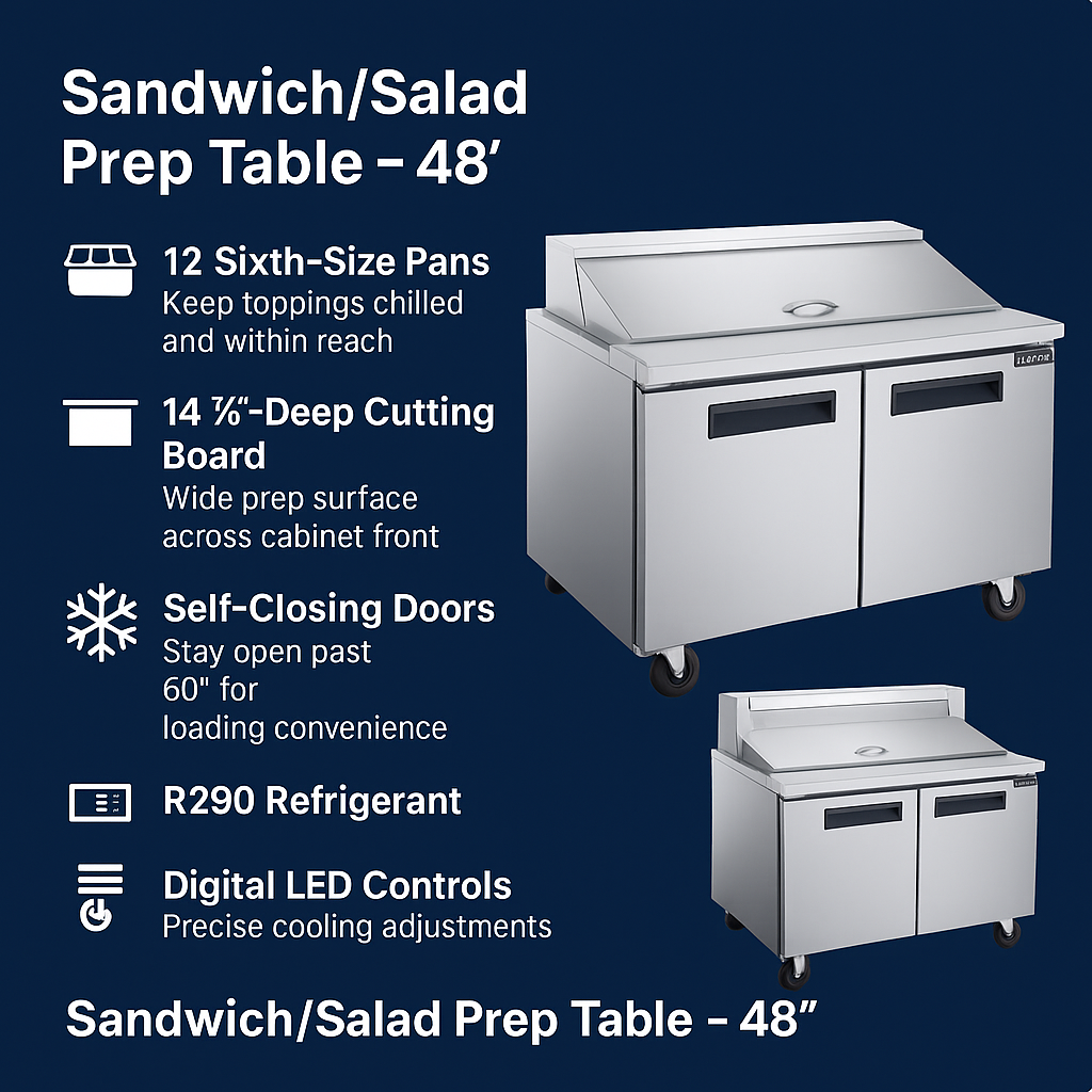 DSP48-12-S2 2-Door Commercial Food Prep Table Refrigerator in Stainless Steel