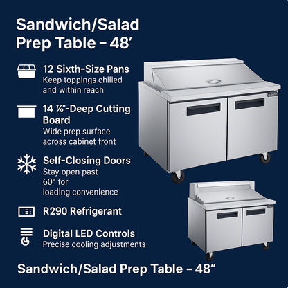 DSP48-12-S2 2-Door Commercial Food Prep Table Refrigerator in Stainless Steel