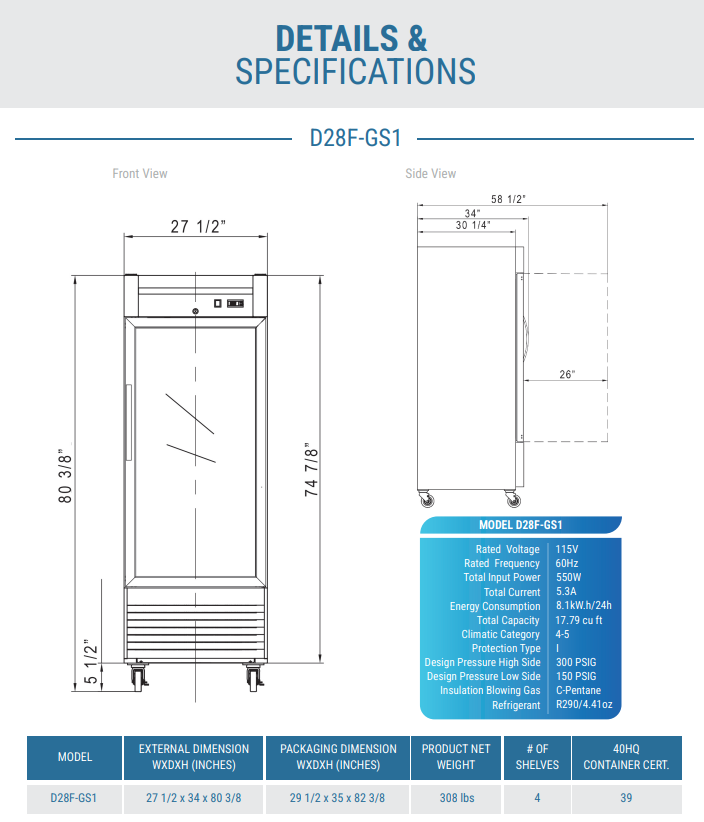 D28F-GS1 Bottom Mount Glass Single Door Commercial Reach-in Freezer