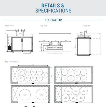 Dukers DKB60-M2 56 7/8" Kegerator Beer Dispenser, Black, 115v