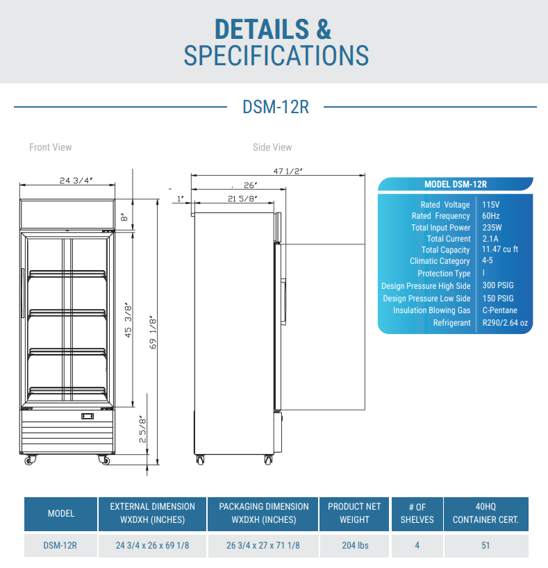 DSM-12R Commercial Single Glass Swing Door Merchandiser Refrigerator