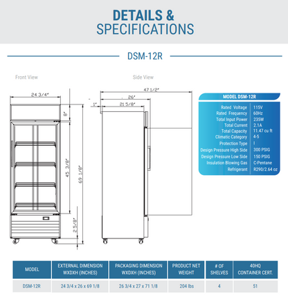 DSM-12R Commercial Single Glass Swing Door Merchandiser Refrigerator