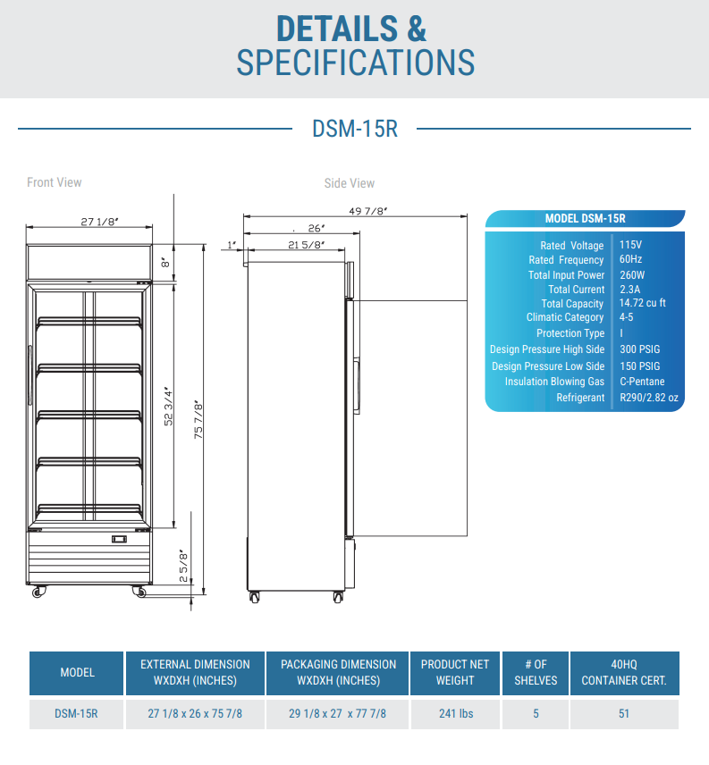DSM-15R Commercial Single Glass Swing Door Merchandiser Refrigerator