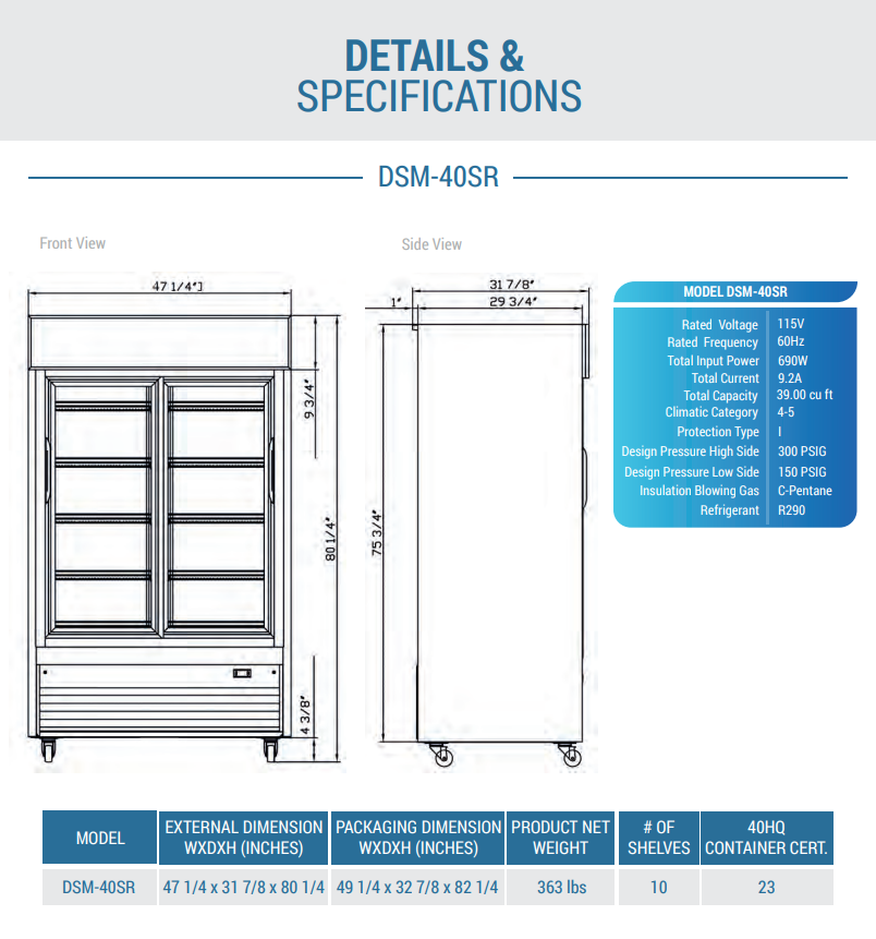 DSM-40SR Commercial Glass Sliding 2-Door Merchandiser Refrigerator in Black