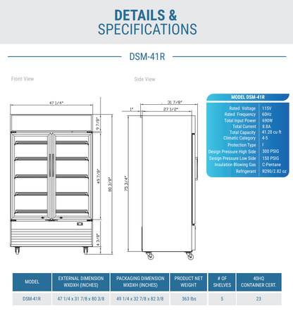 DSM-41R Commercial Glass Swing 2-Door Merchandiser Refrigerator
