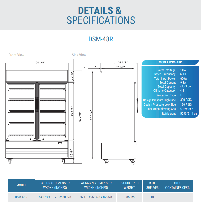 DSM-48R Commercial Glass Swing 2-Door Merchandiser Refrigerator in Black