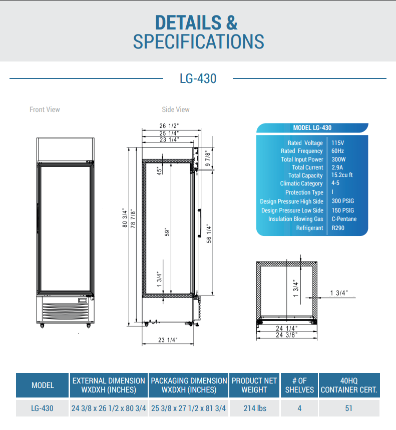 LG-430 Commercial Single Swing Door Glass Merchandiser Refrigerator