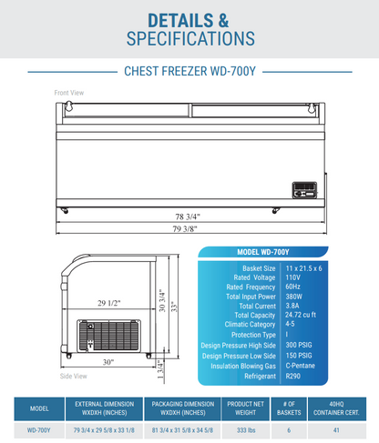 WD-700Y 79 3/8" Commercial Chest Freezer in White